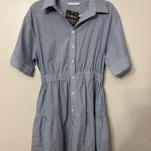 Karlie Striped Backless Dress in Blue and White